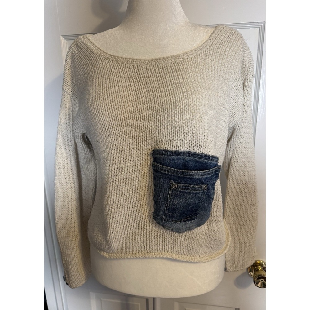 Women's RICO sweater Cropped 100% Cotton M/L Denim Accents